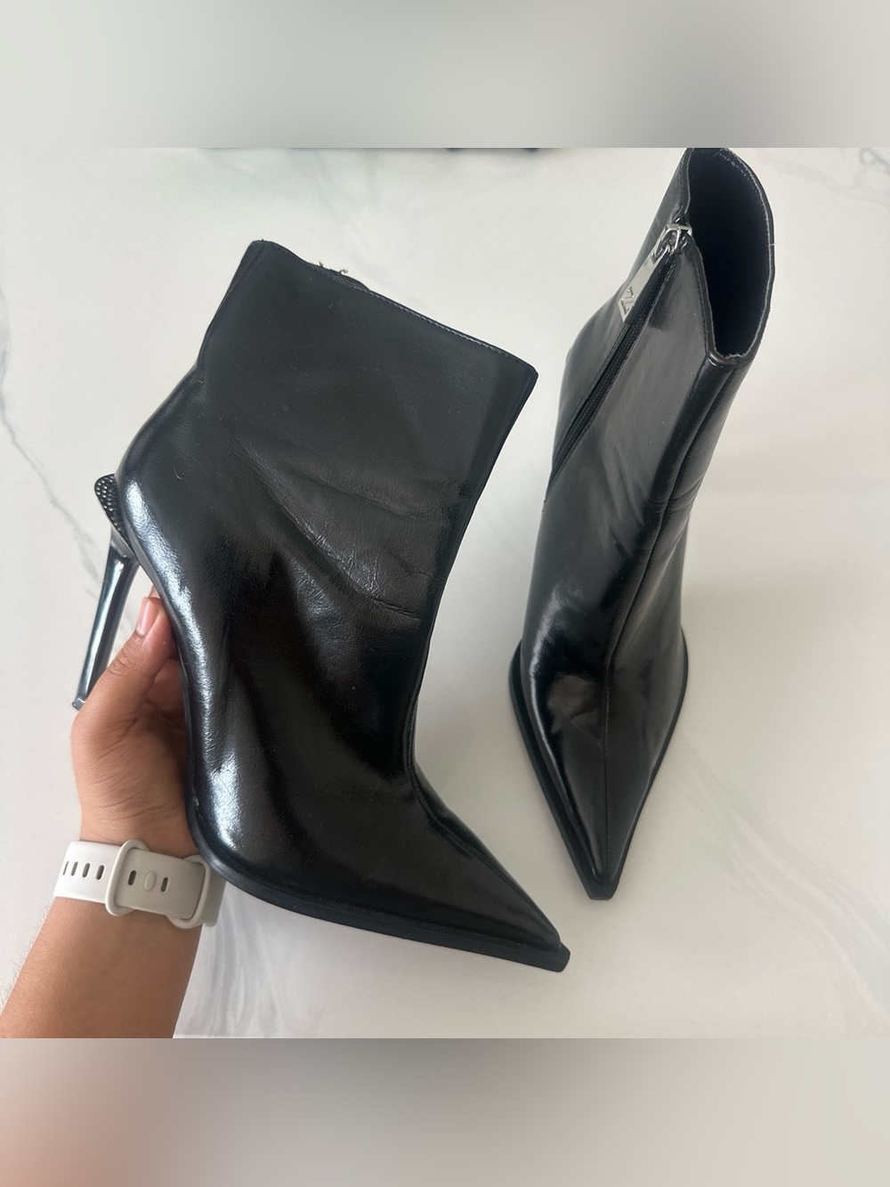 Zara Pointy Ankle Boot Heel with Stiletto Heel and Rhinestone Accents
